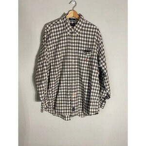 Nautica Mens Plaid Long Sleeve Button Up Pocket Shirt in Tan Size XLT Big & Tall